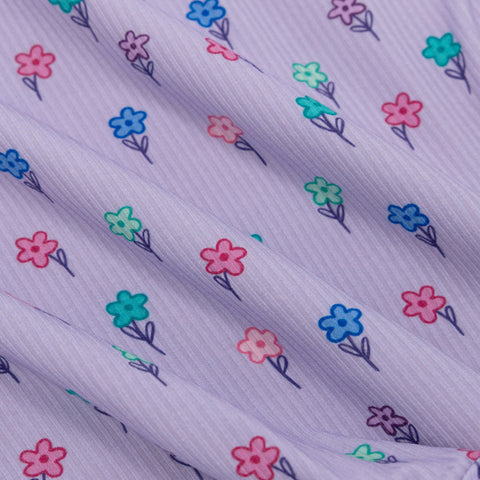 Lilac Daisies Small Ribbed Shorts Two-Piece Set