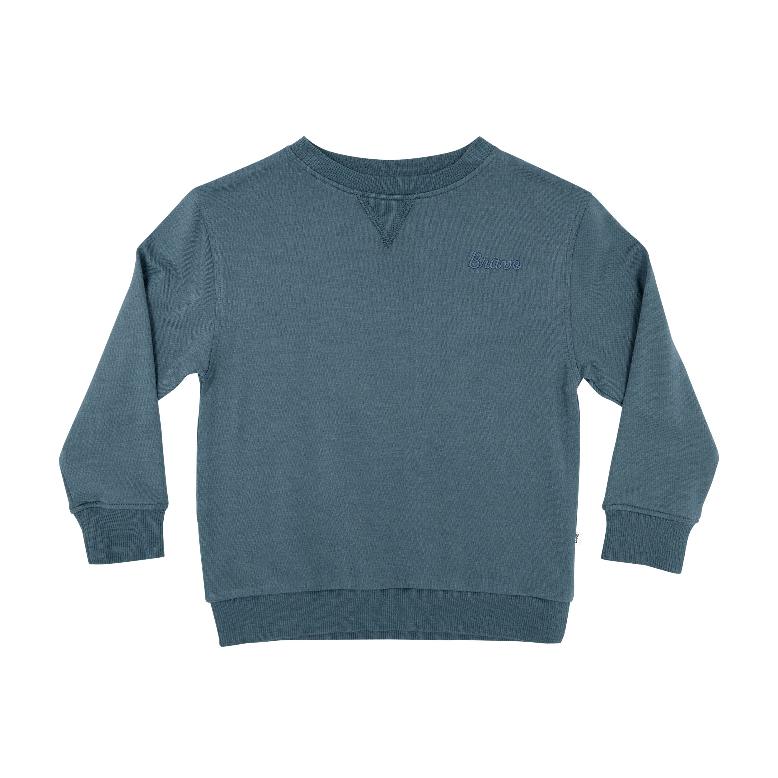 Dark Steel Blue with Brave Embroidered Bamboo French Terry Pullover