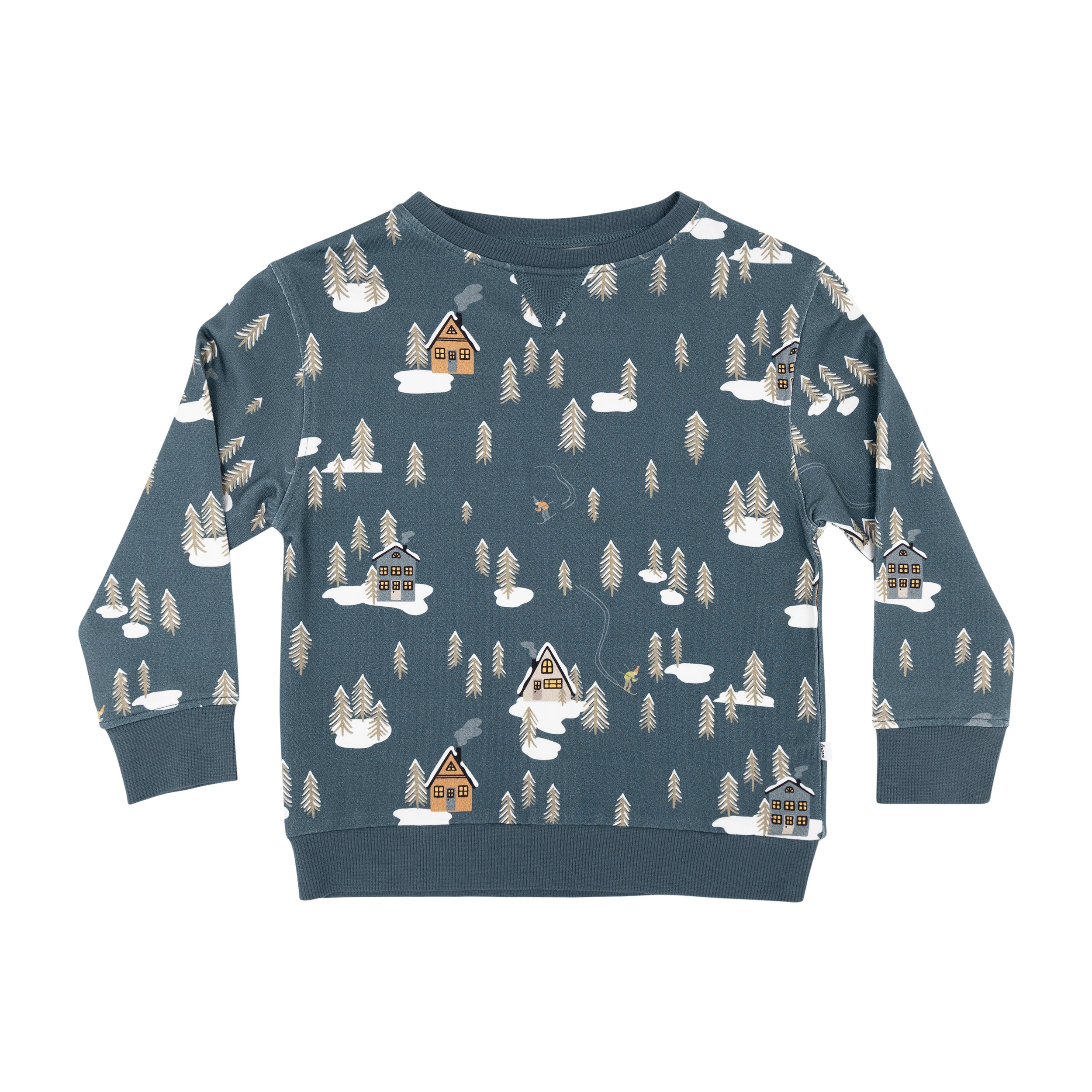 Snowy Village Dark Steel Blue Bamboo French Terry Pullover
