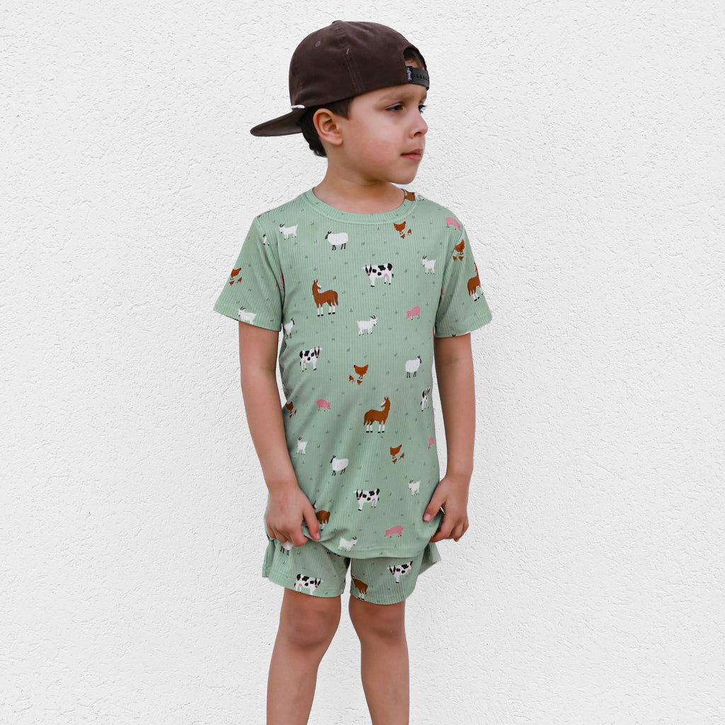 Farm Animals Small Ribbed Shorts Two-Piece Set