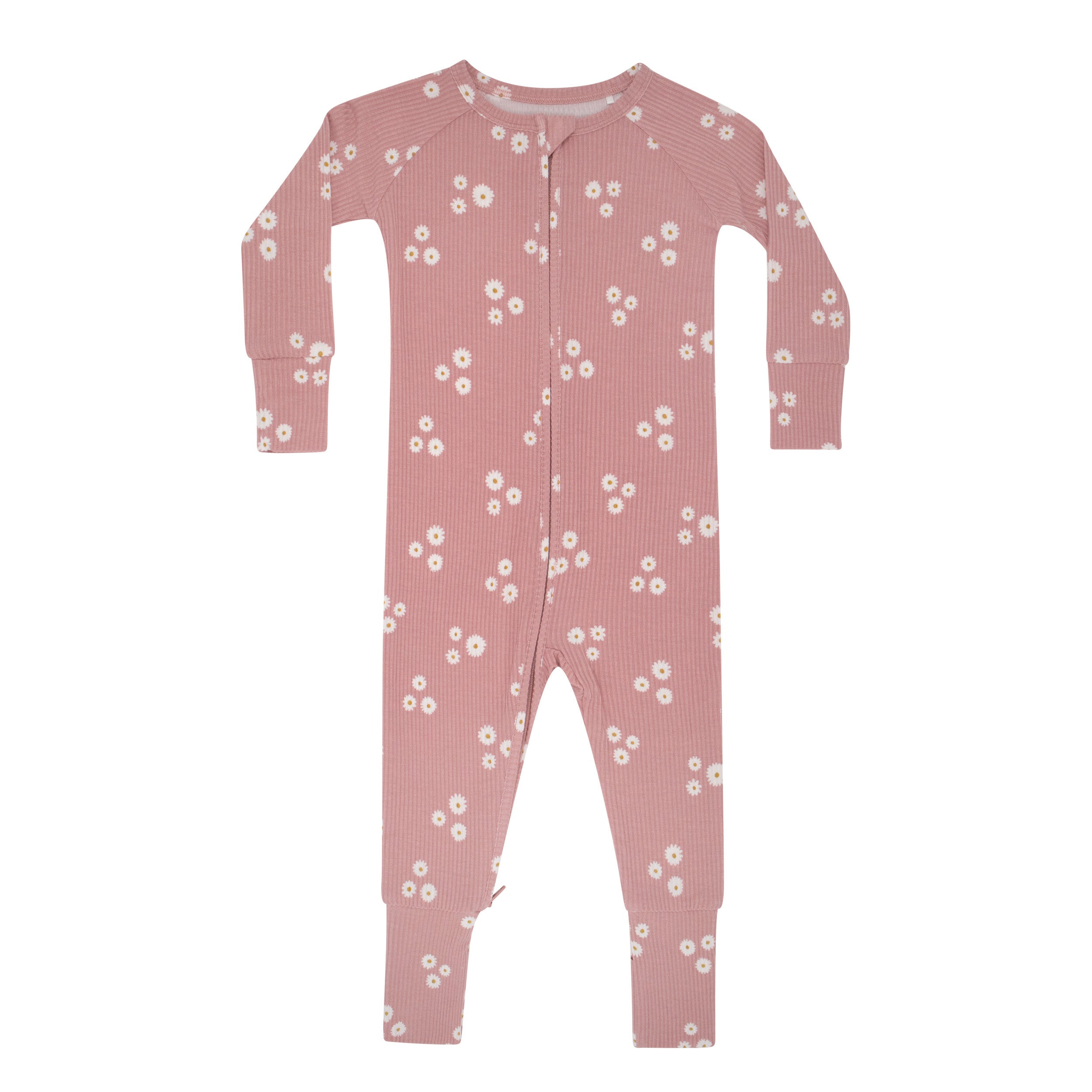 Mauve Blooms Small Ribbed Zip Romper