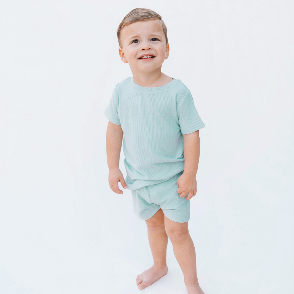 Harbor Blue Small Ribbed Shorts Two-Piece Set