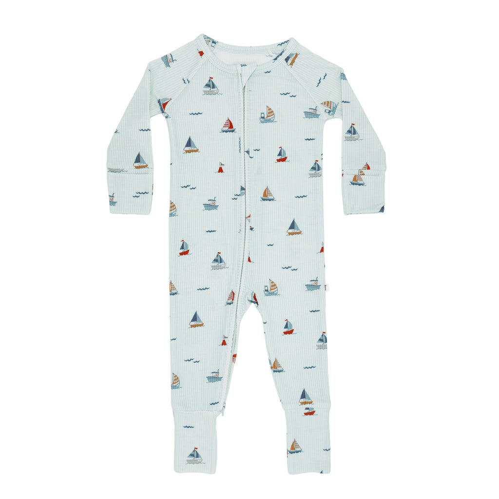 Nautical Boats Small Ribbed Zip Romper