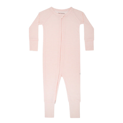 Pink Small Stripe Ribbed Zip Romper