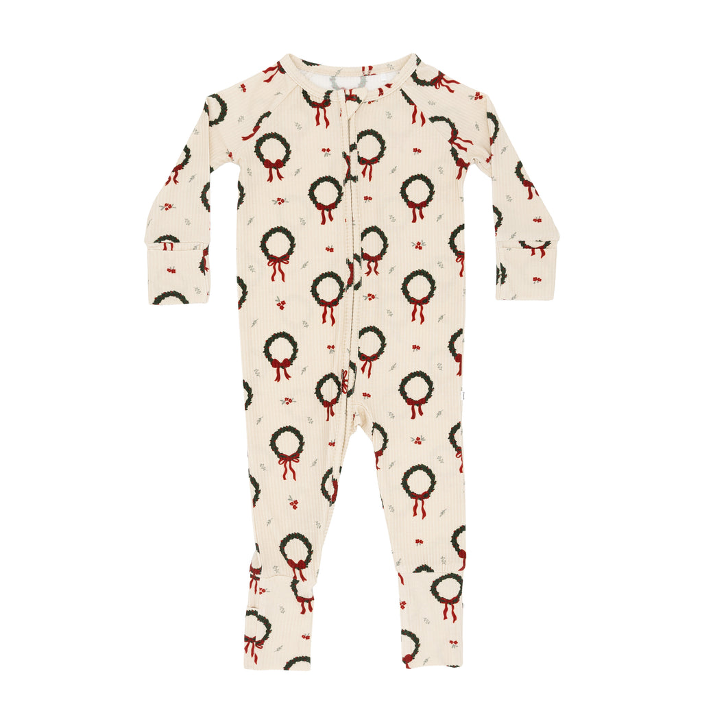 Christmas Wreaths Small Ribbed Zip Romper