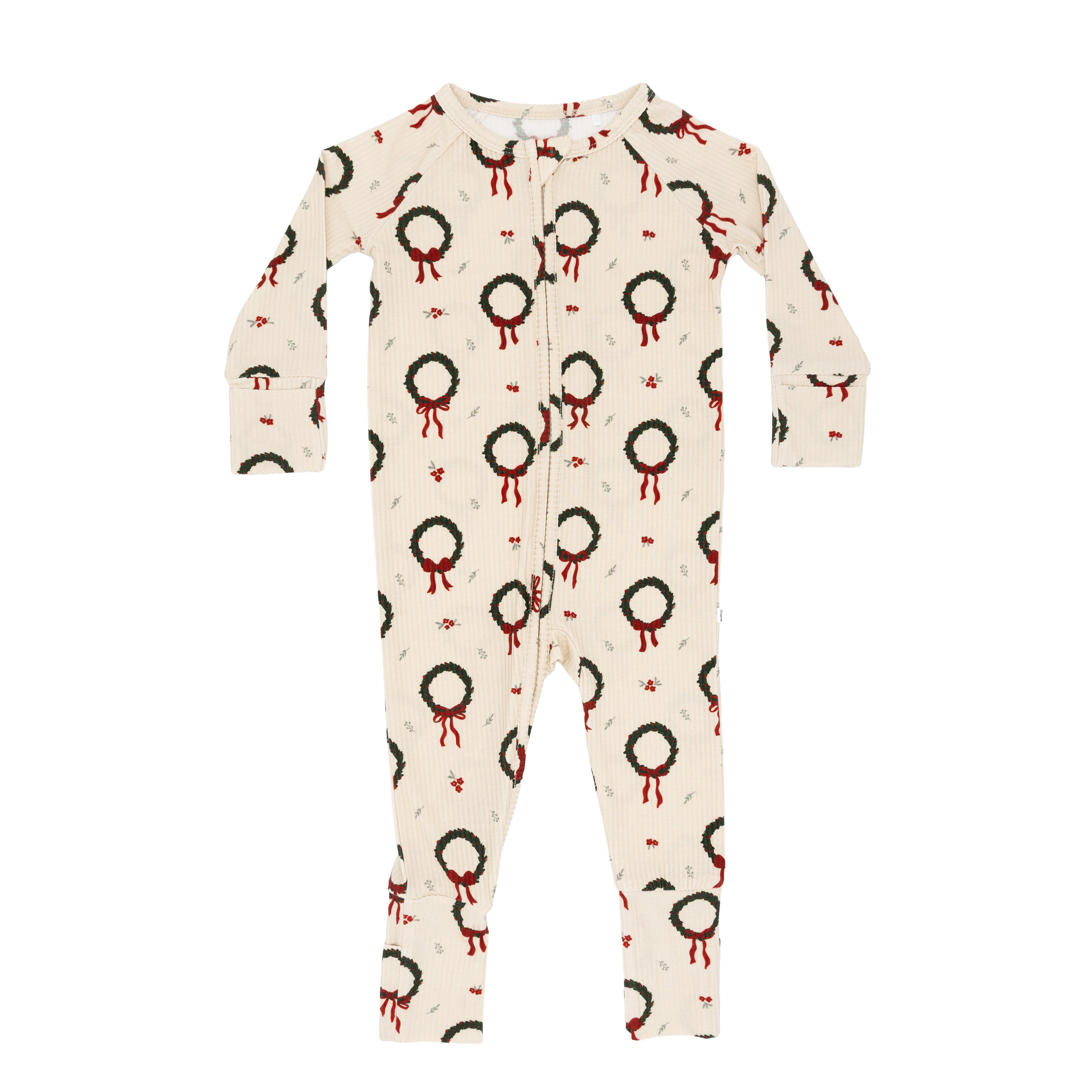 Christmas Wreaths Small Ribbed Zip Romper
