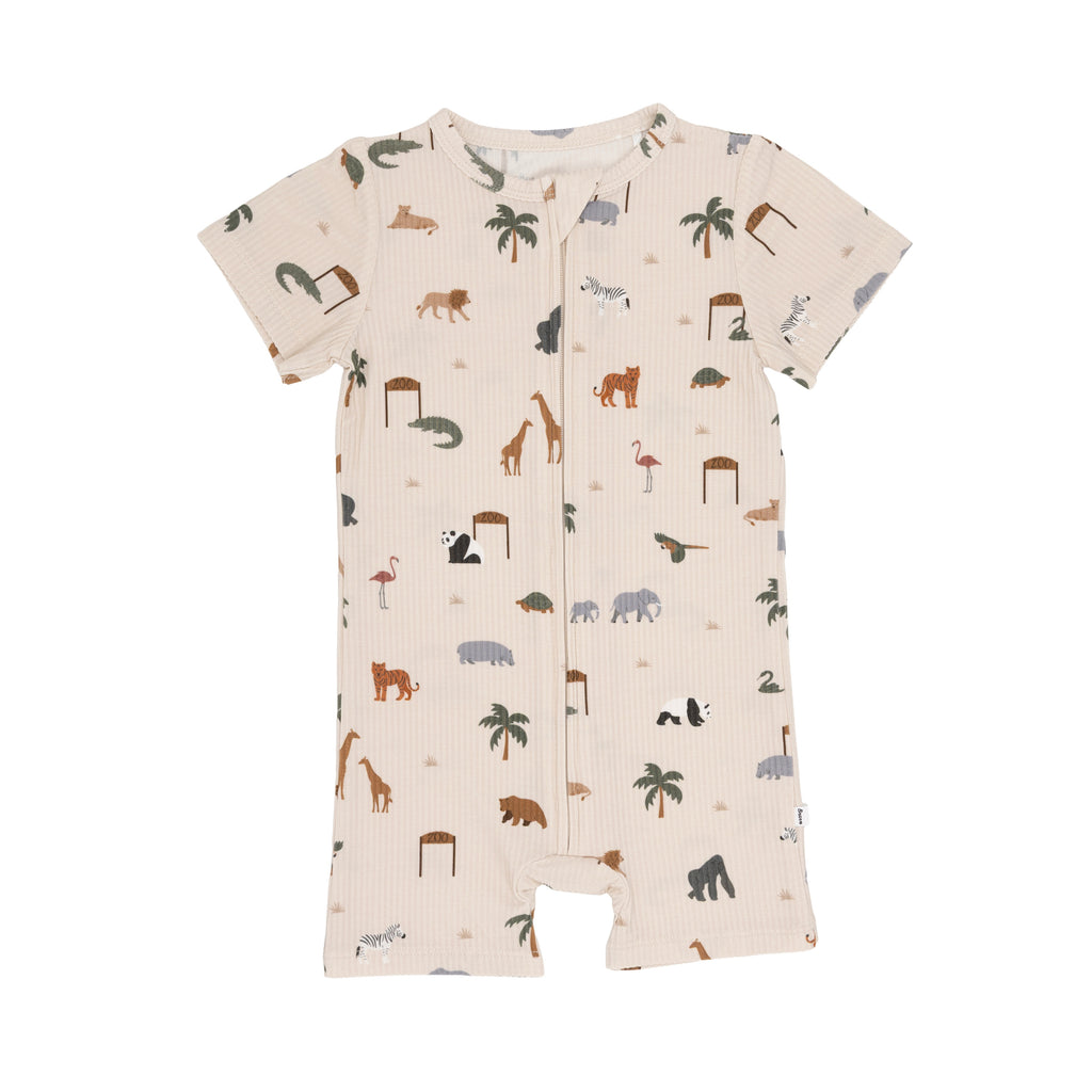 Zoo Day Small Ribbed Summer Zip Romper