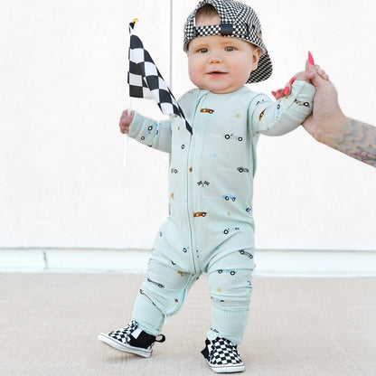 Race Cars Small Ribbed Zip Romper