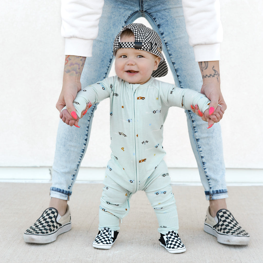 Race Cars Small Ribbed Zip Romper