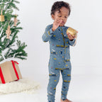 Christmas Trains Small Ribbed Zip Romper