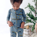 Christmas Trains Small Ribbed Zip Romper