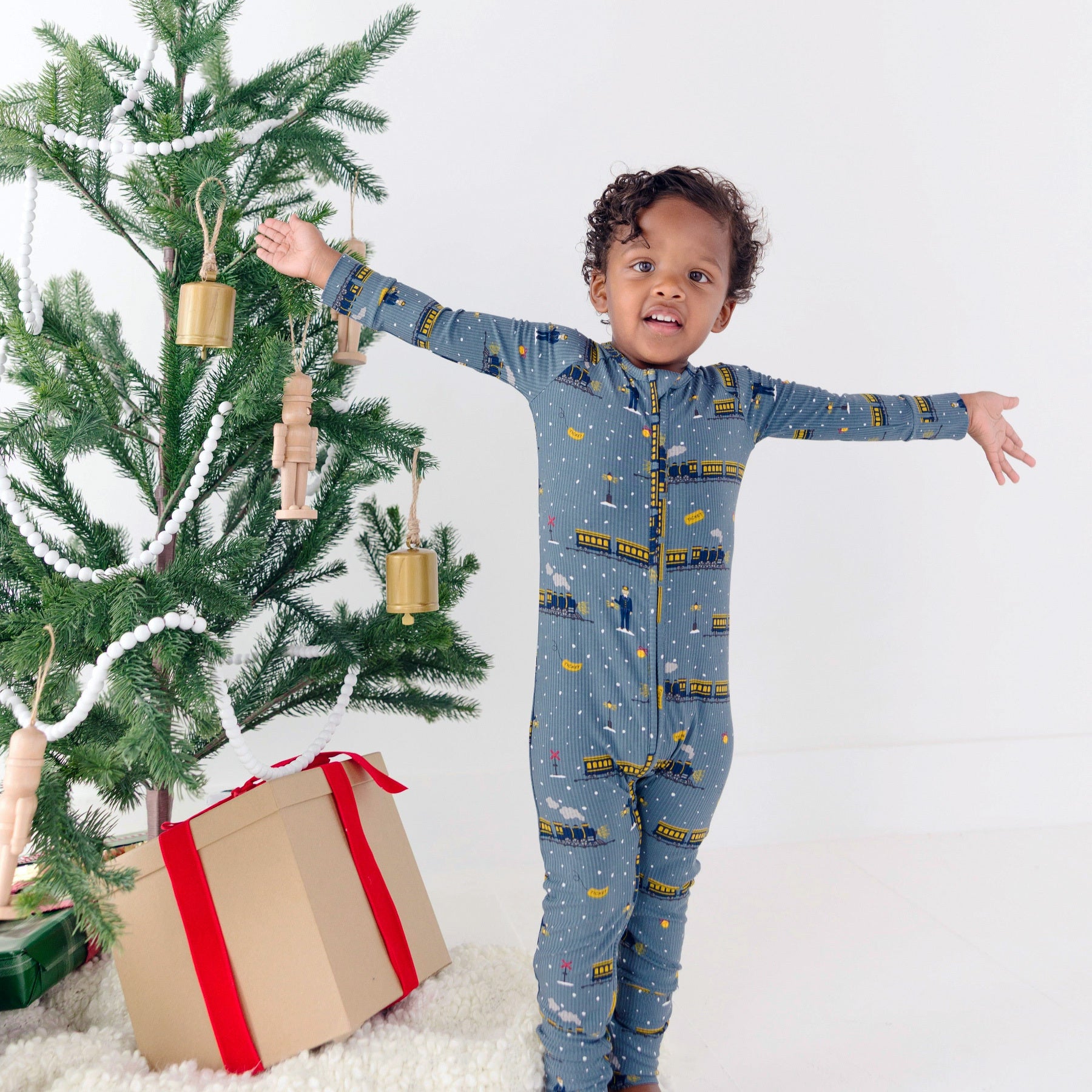 Christmas Trains Small Ribbed Zip Romper