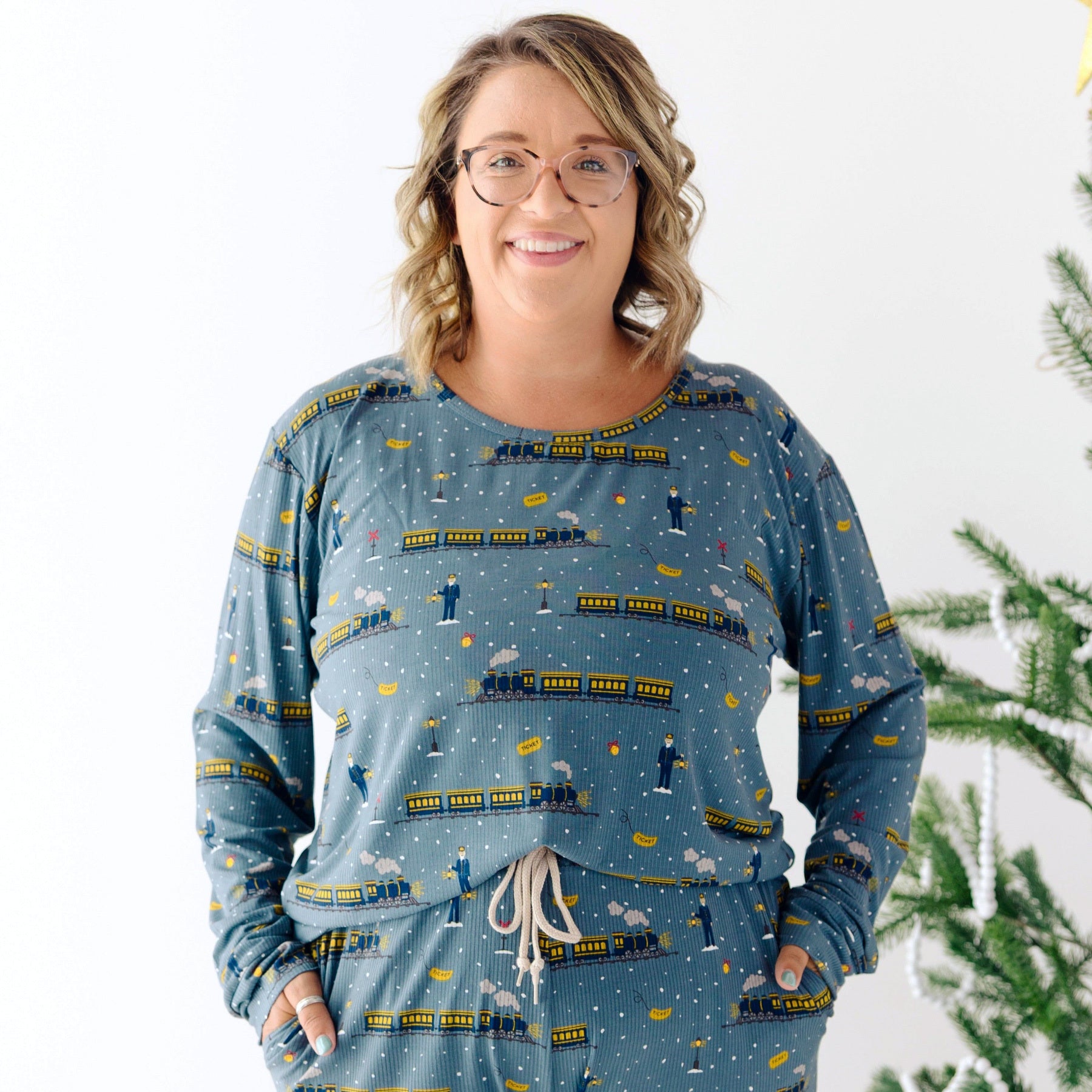 Christmas Trains Small Ribbed Women's Long Sleeve Top