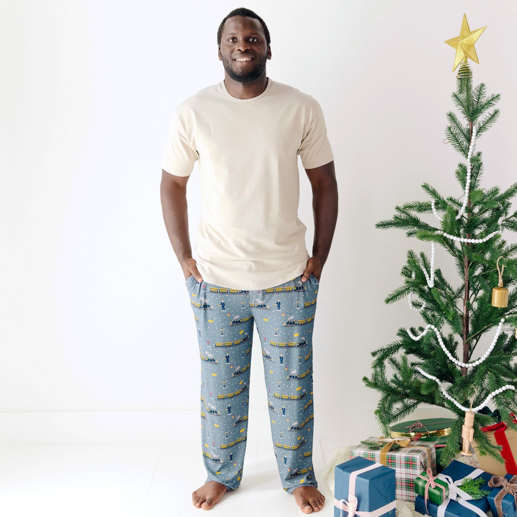 Christmas Trains Small Ribbed Men's Pants