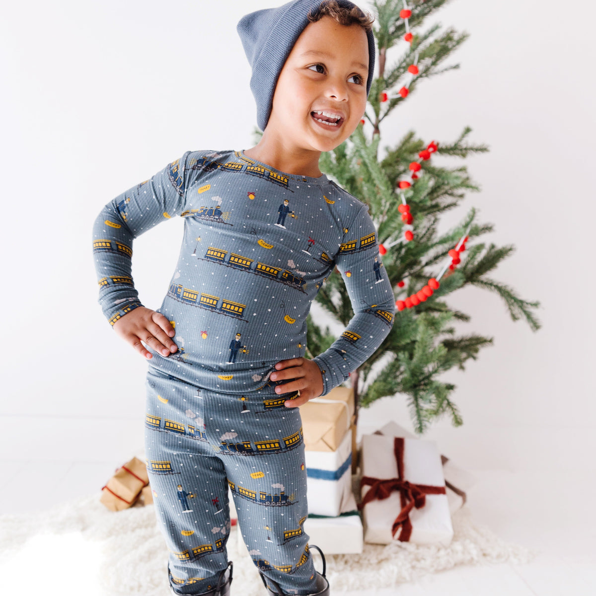 Christmas Trains Small Ribbed Two-Piece Set