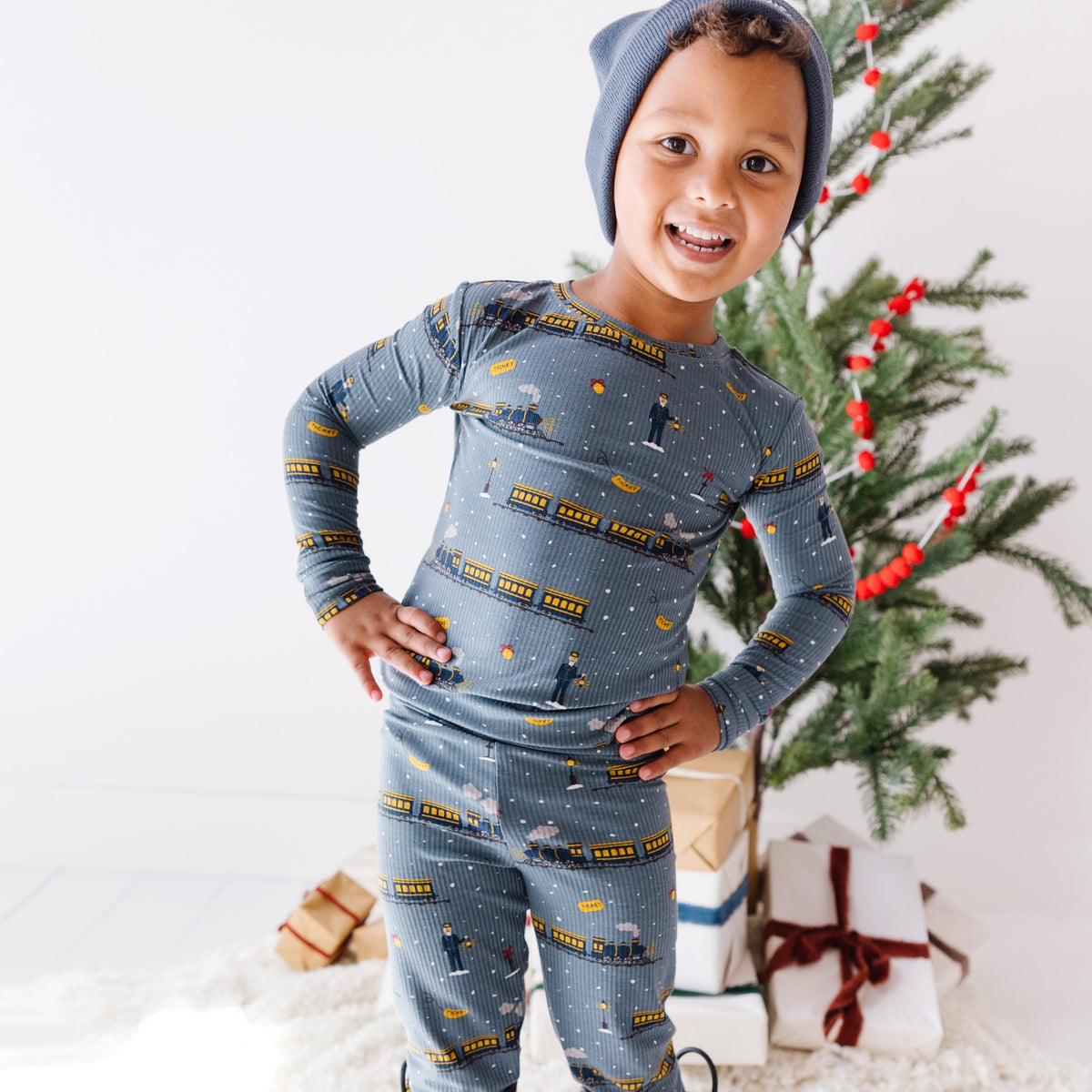 Christmas Trains Small Ribbed Two-Piece Set