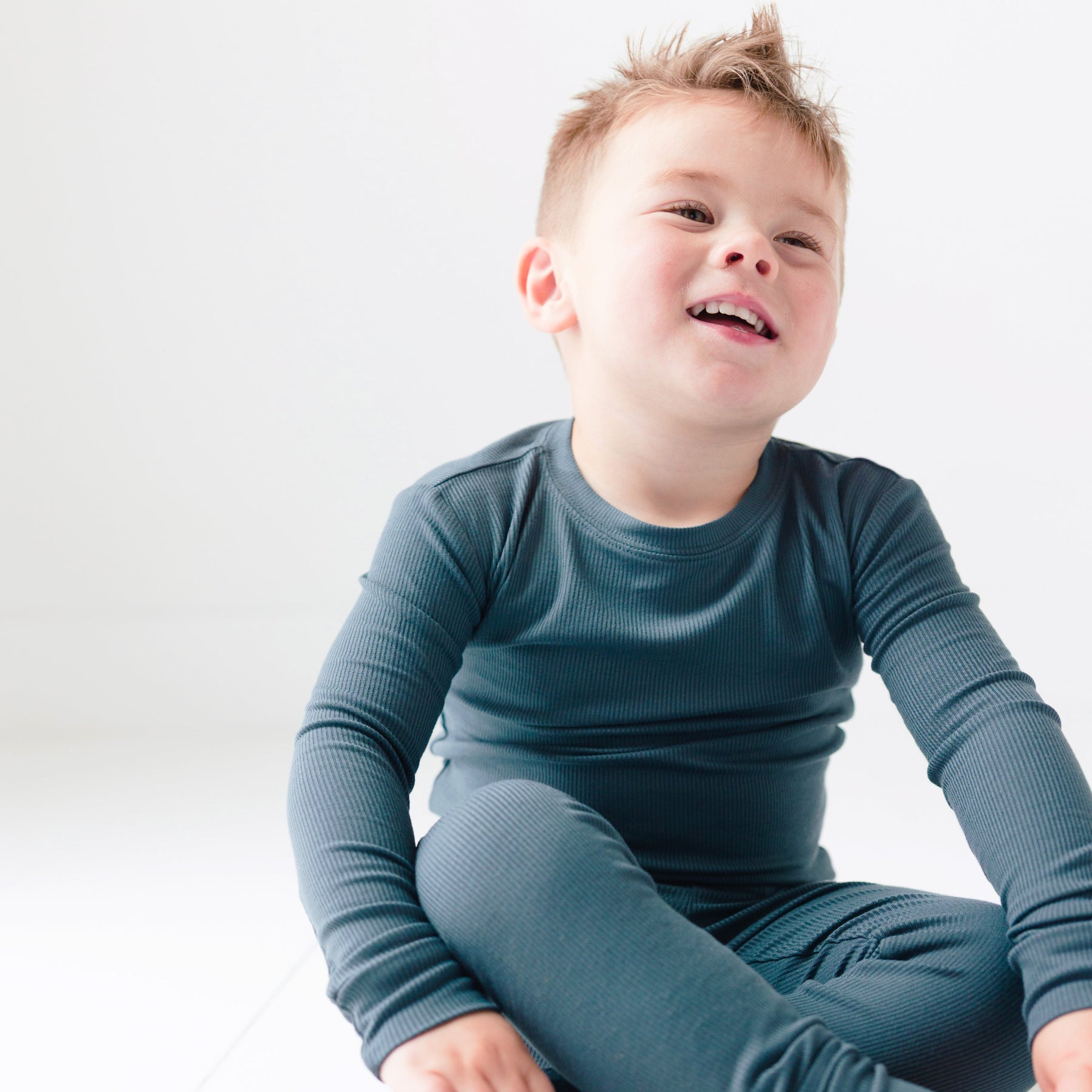 Dark Steel Blue Small Ribbed Two-Piece Set