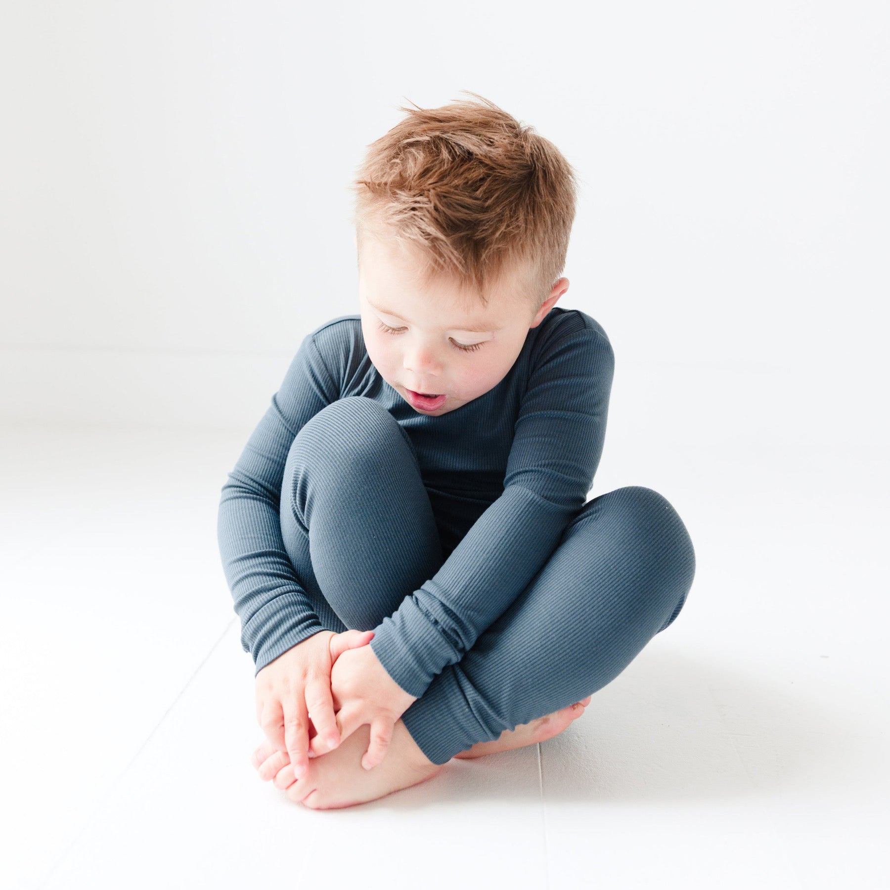 Dark Steel Blue Small Ribbed Two-Piece Set