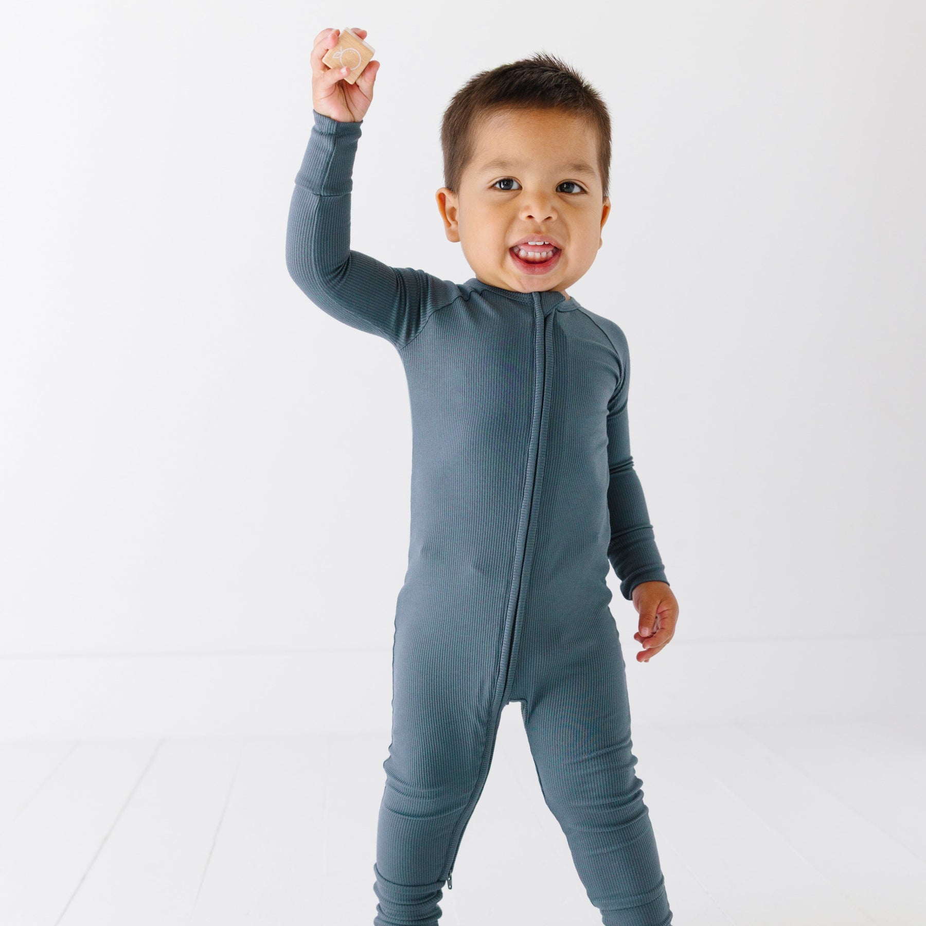 Dark Steel Blue Small Ribbed Zip Romper
