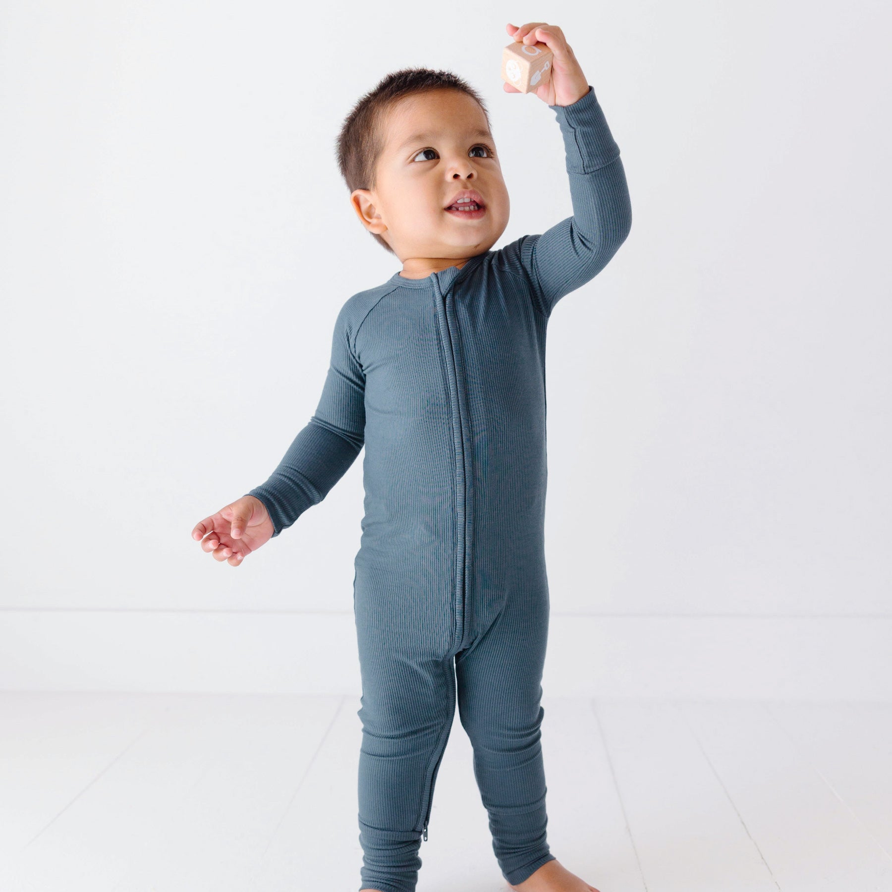 Dark Steel Blue Small Ribbed Zip Romper