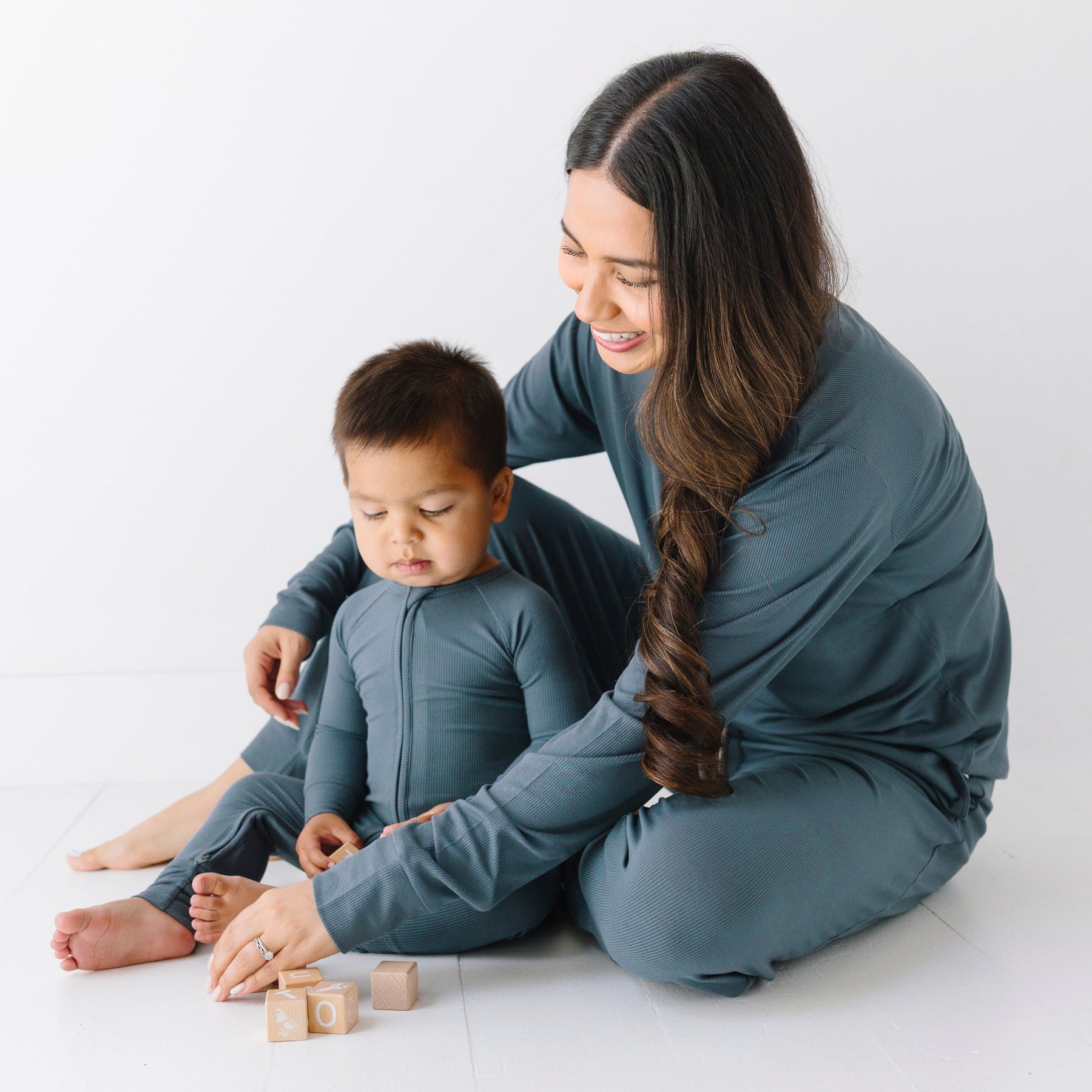 Dark Steel Blue Small Ribbed Women's Matching Set