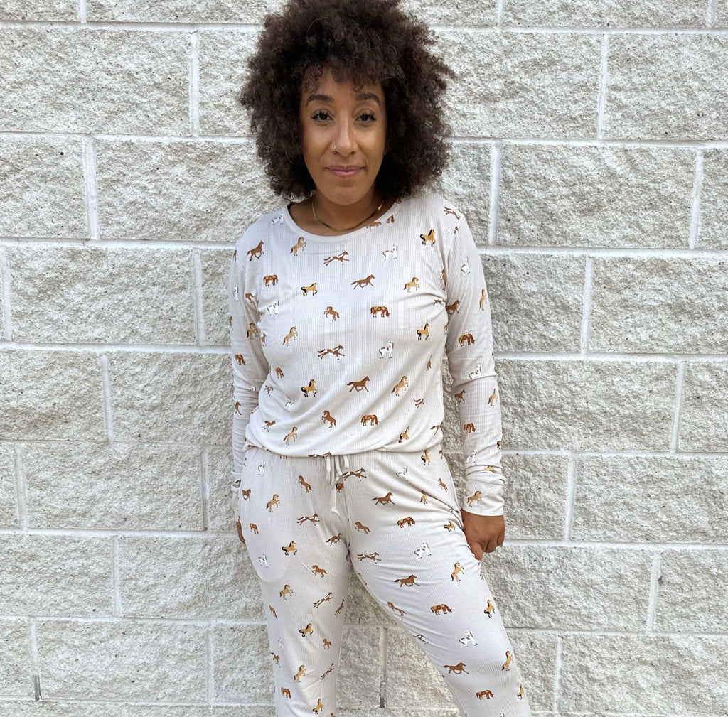 Horses Small Ribbed Women's Long Sleeve Top