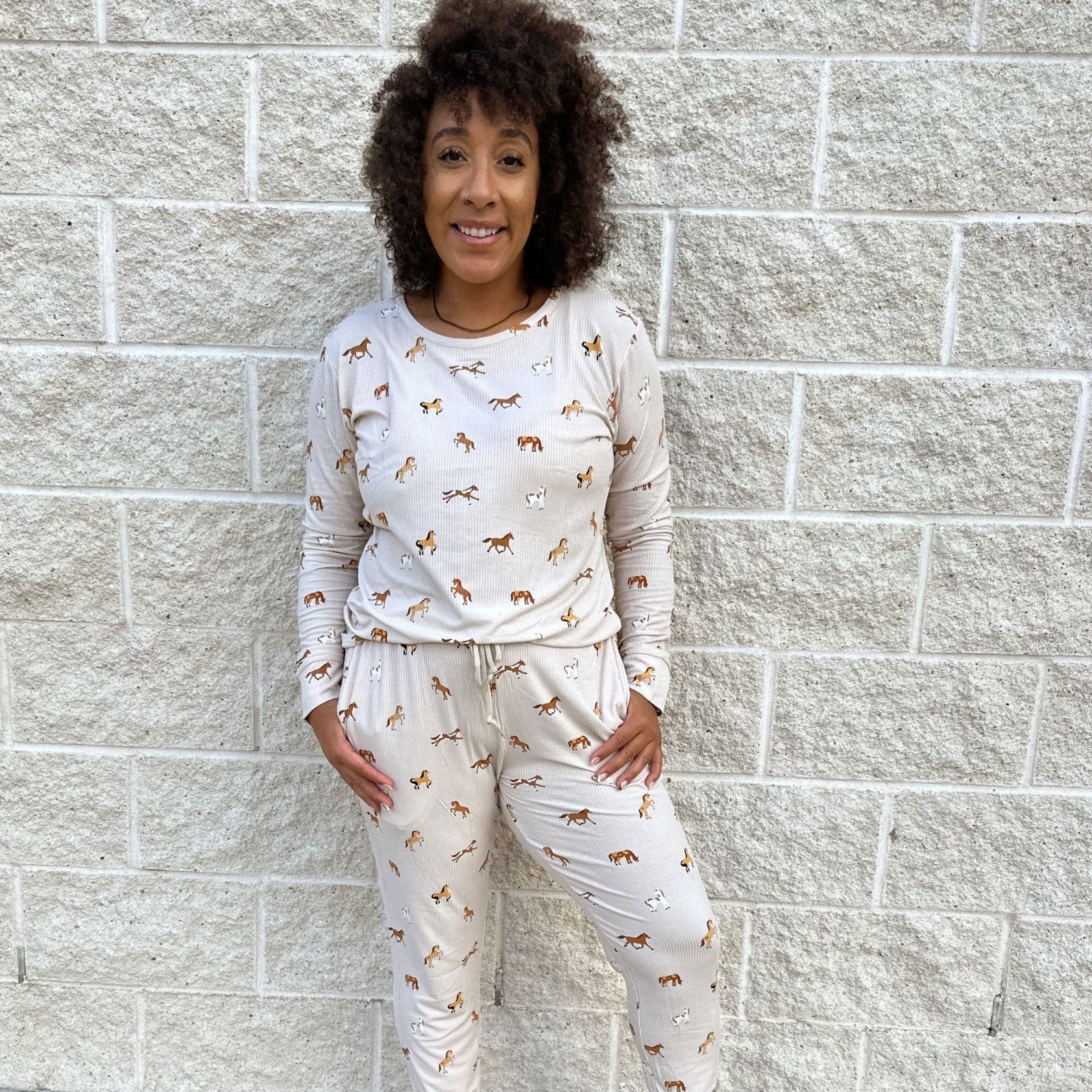 Horses Small Ribbed Women's Long Sleeve Top