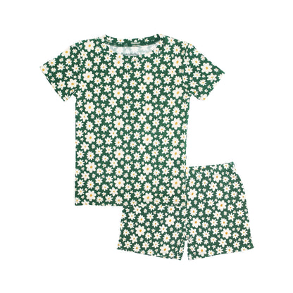 Green Floral Ribbed Shorts Two-Piece Set
