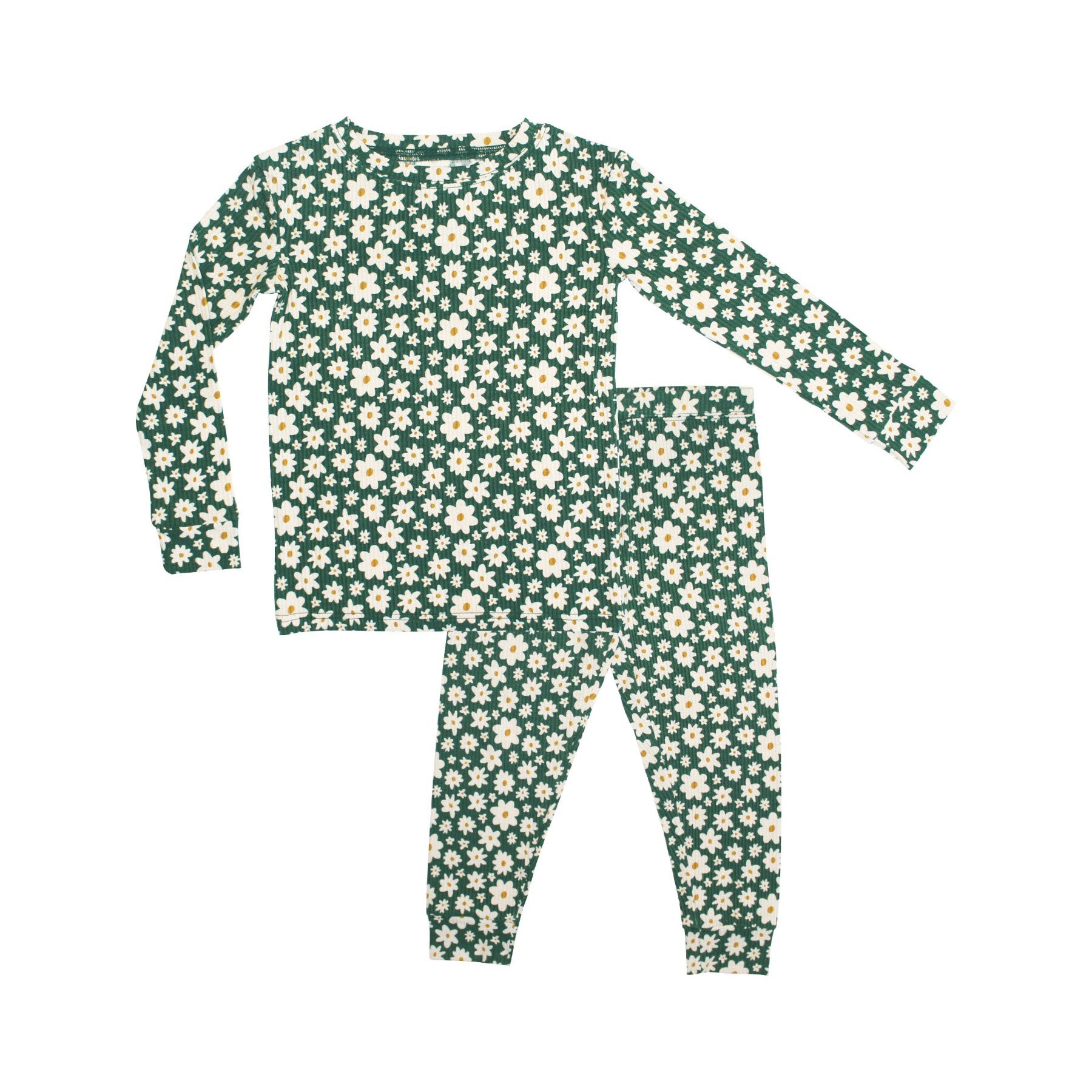 Green Floral Small Ribbed Two-Piece Set