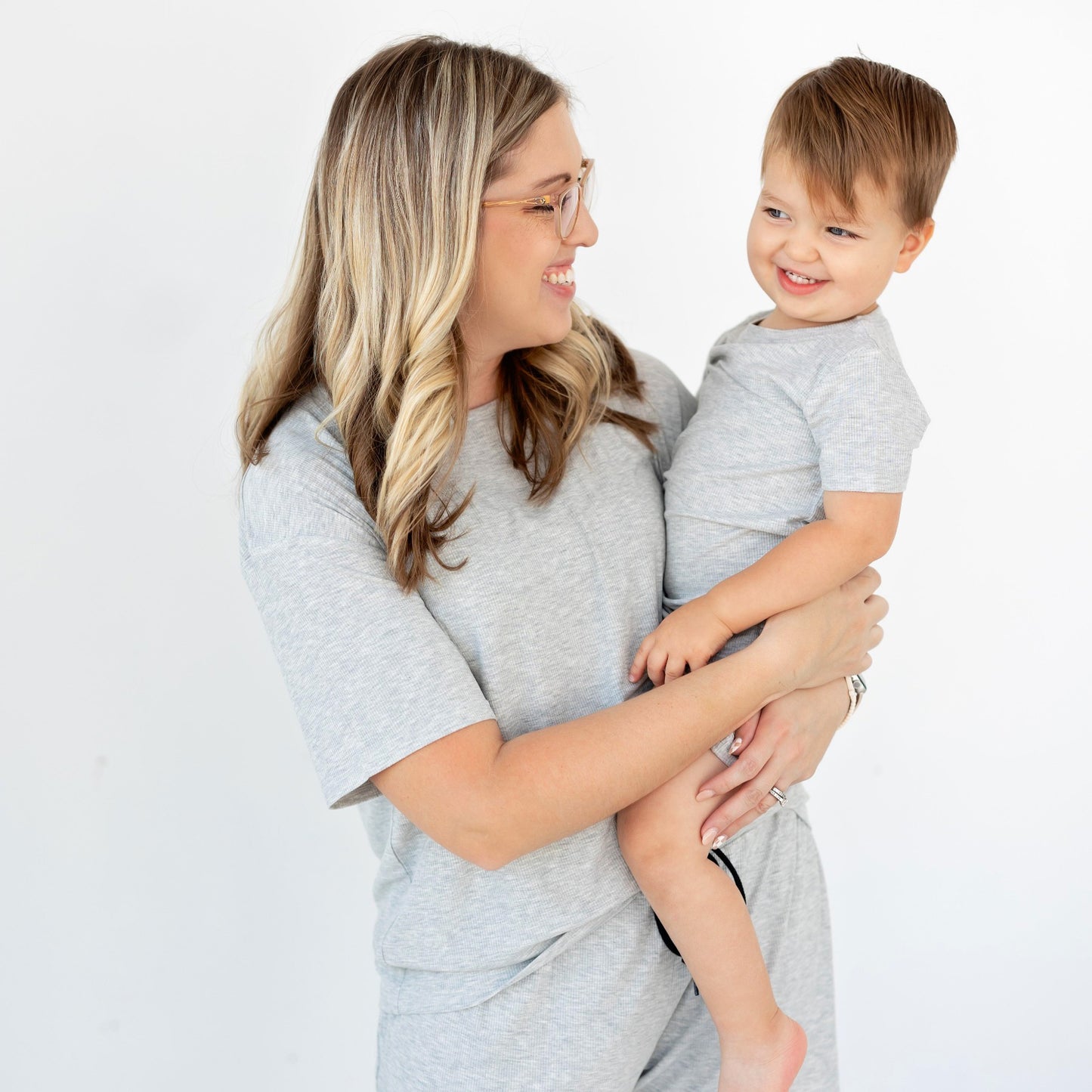 Heather Gray Small Ribbed Shorts Two-Piece Set