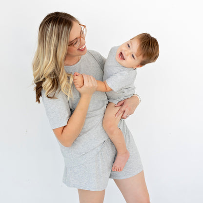 Heather Gray Small Ribbed Shorts Two-Piece Set