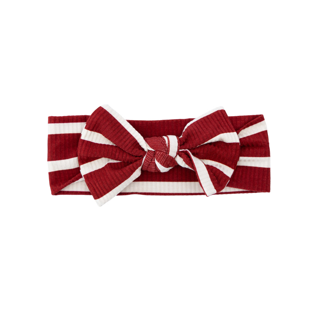 Red Wide Stripe Small Ribbed Bow