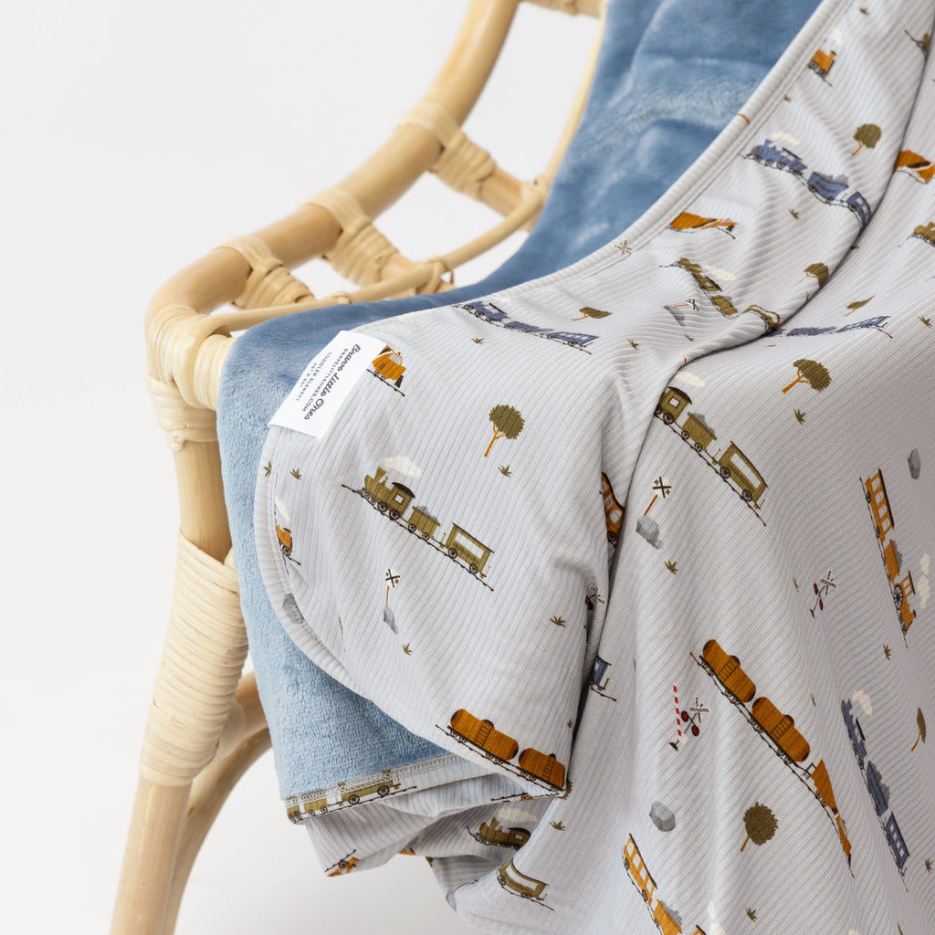 Trains Small Ribbed Adult Blanket