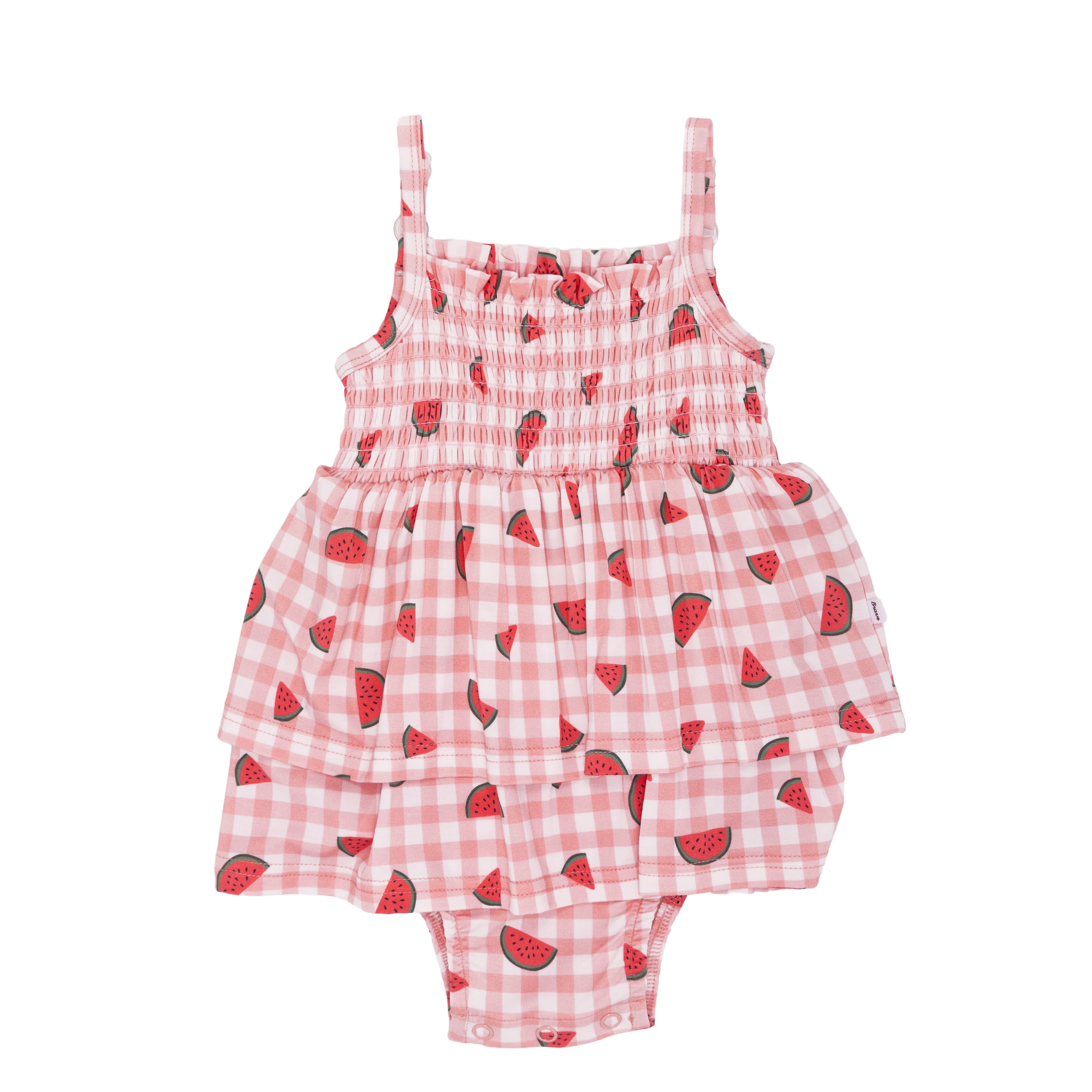 Watermelon Pink Gingham Ruffle Romper