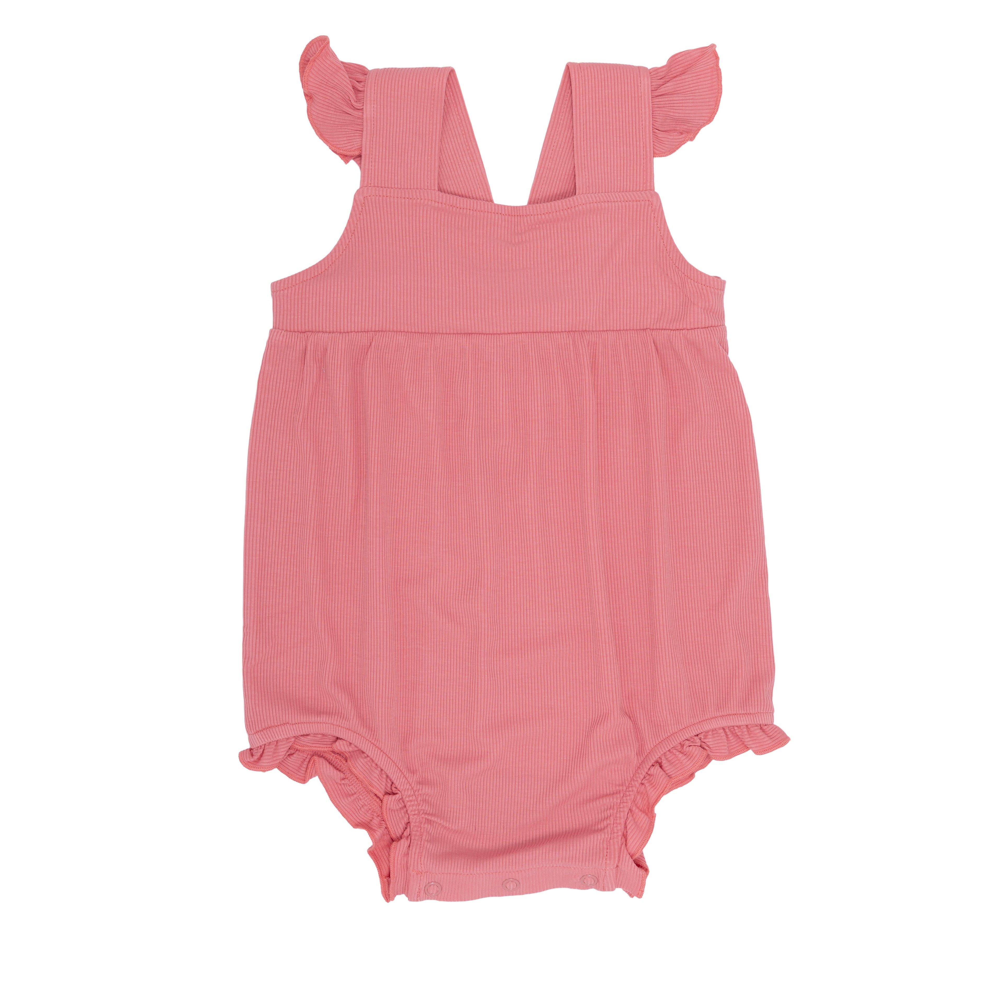 Peony Pink Small Ribbed Flutter Sleeve Romper