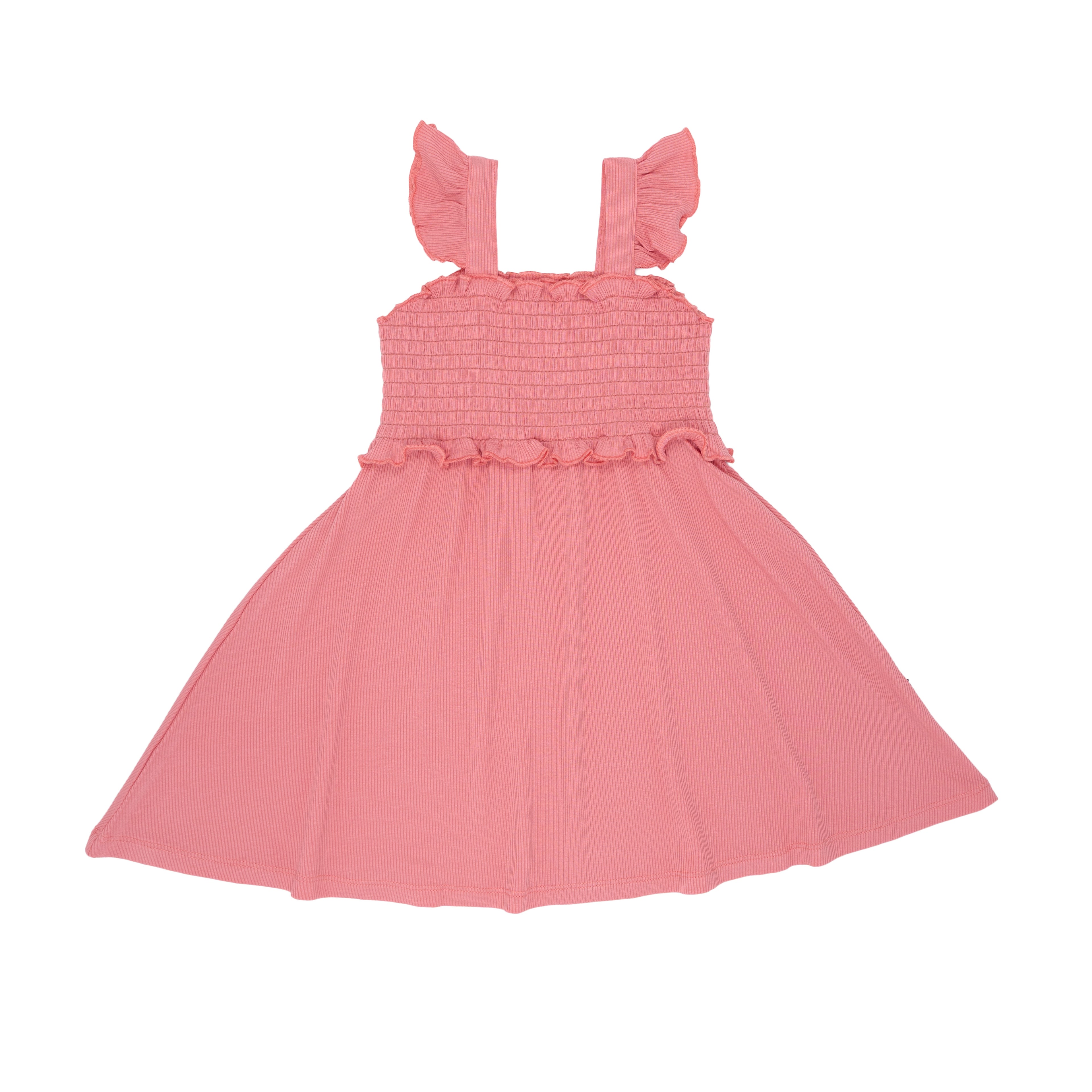 Peony Pink Small Ribbed Flutter Sleeve Dress