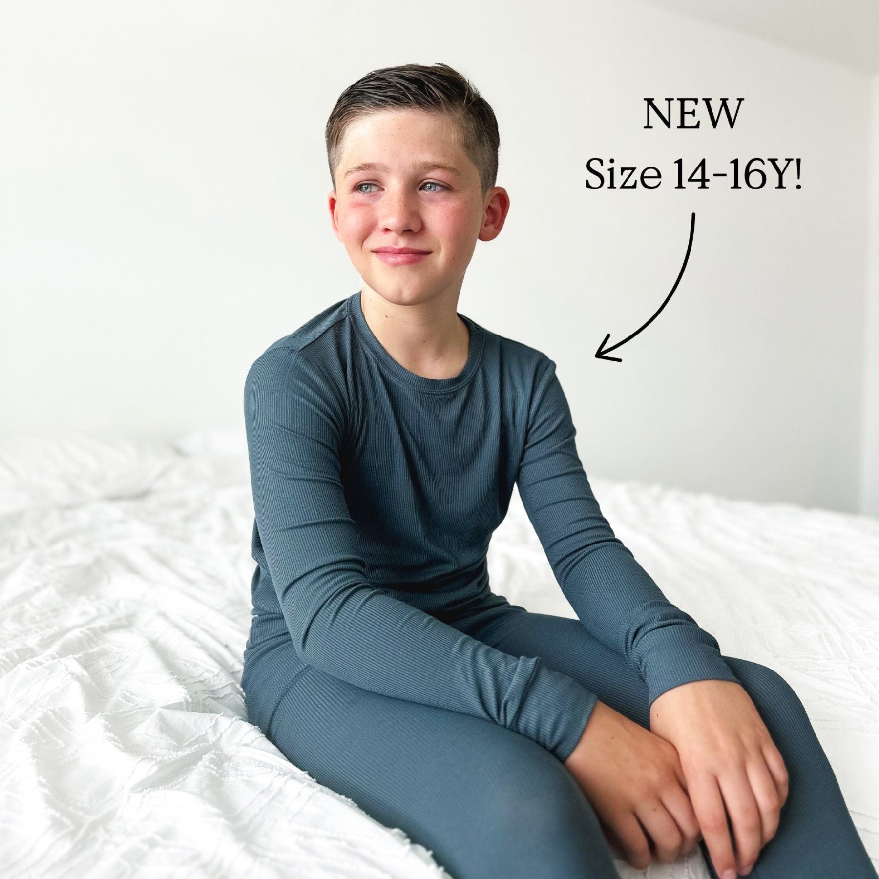 Dark Steel Blue Small Ribbed Two-Piece Set