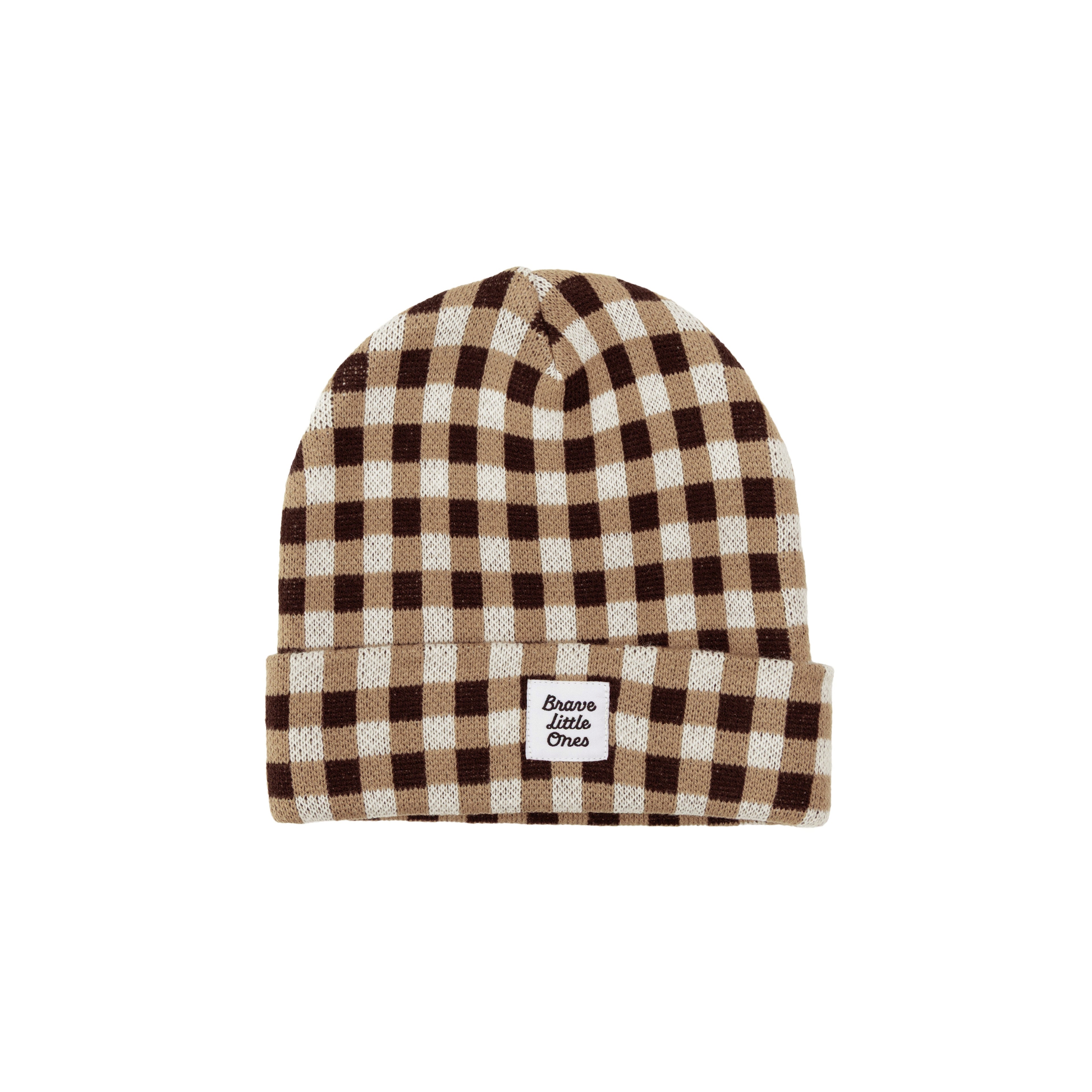 Dark Brown Gingham Knit Beanie