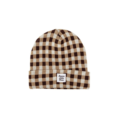 Dark Brown Gingham Knit Beanie