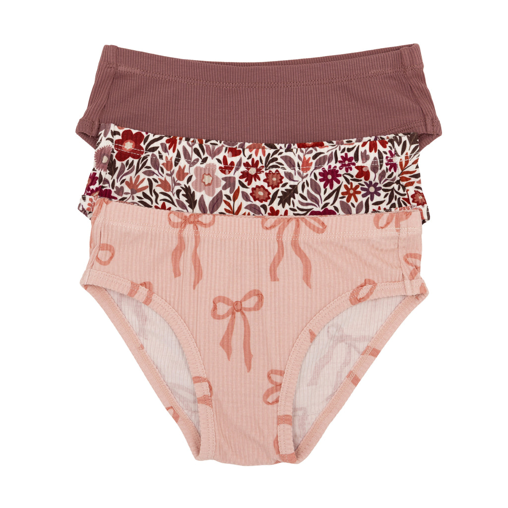 Coquette Bows, Fall Blooms and Plum Small Ribbed Underwear 3 pack