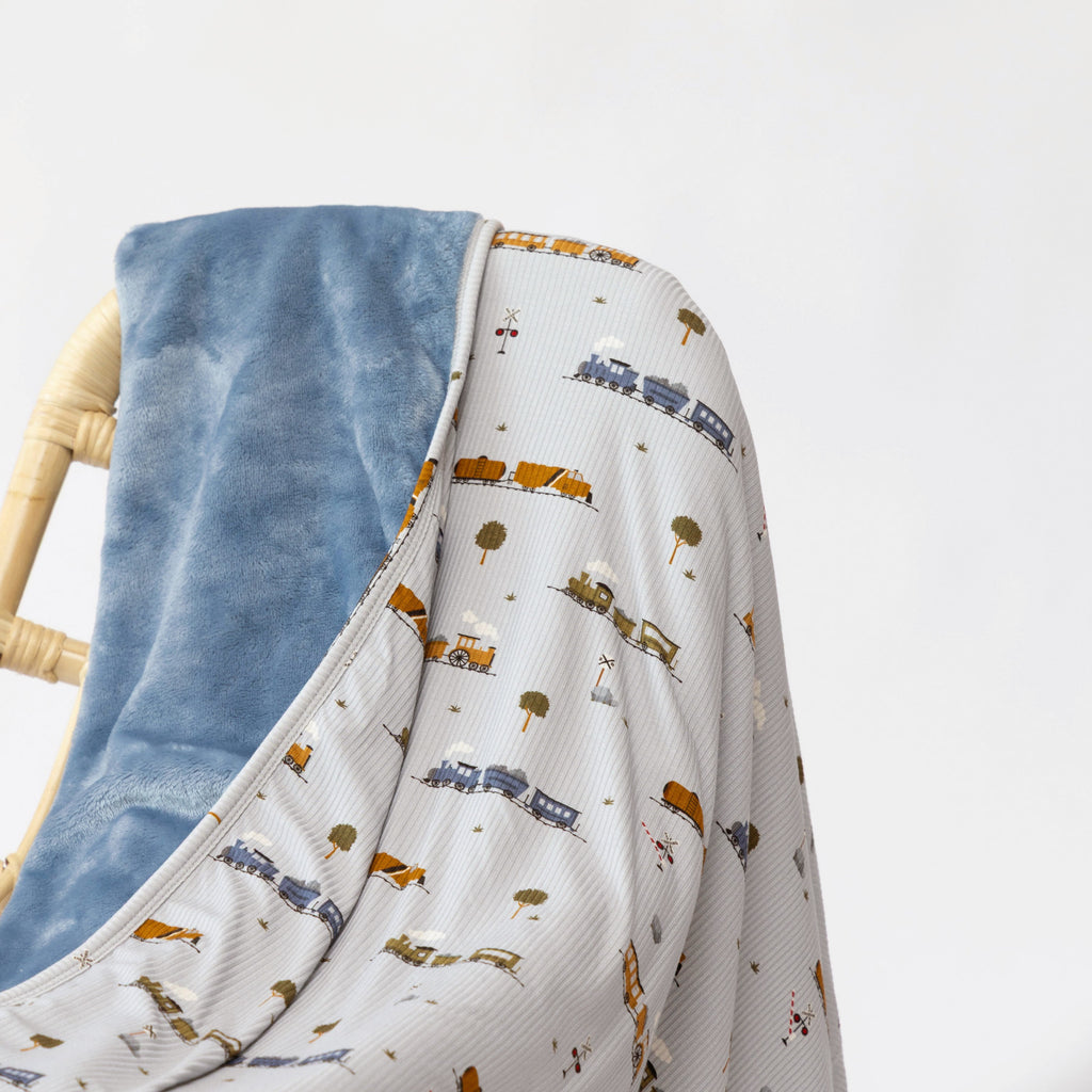 Trains Small Ribbed Adult Blanket