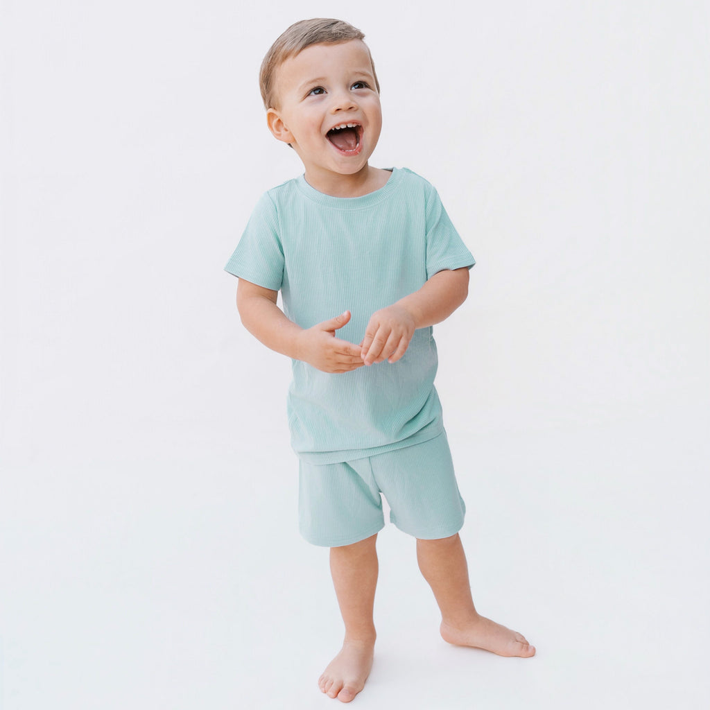 Harbor Blue Small Ribbed Shorts Two-Piece Set