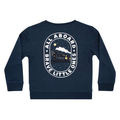 All Aboard Train Navy Bamboo French Terry Pullover