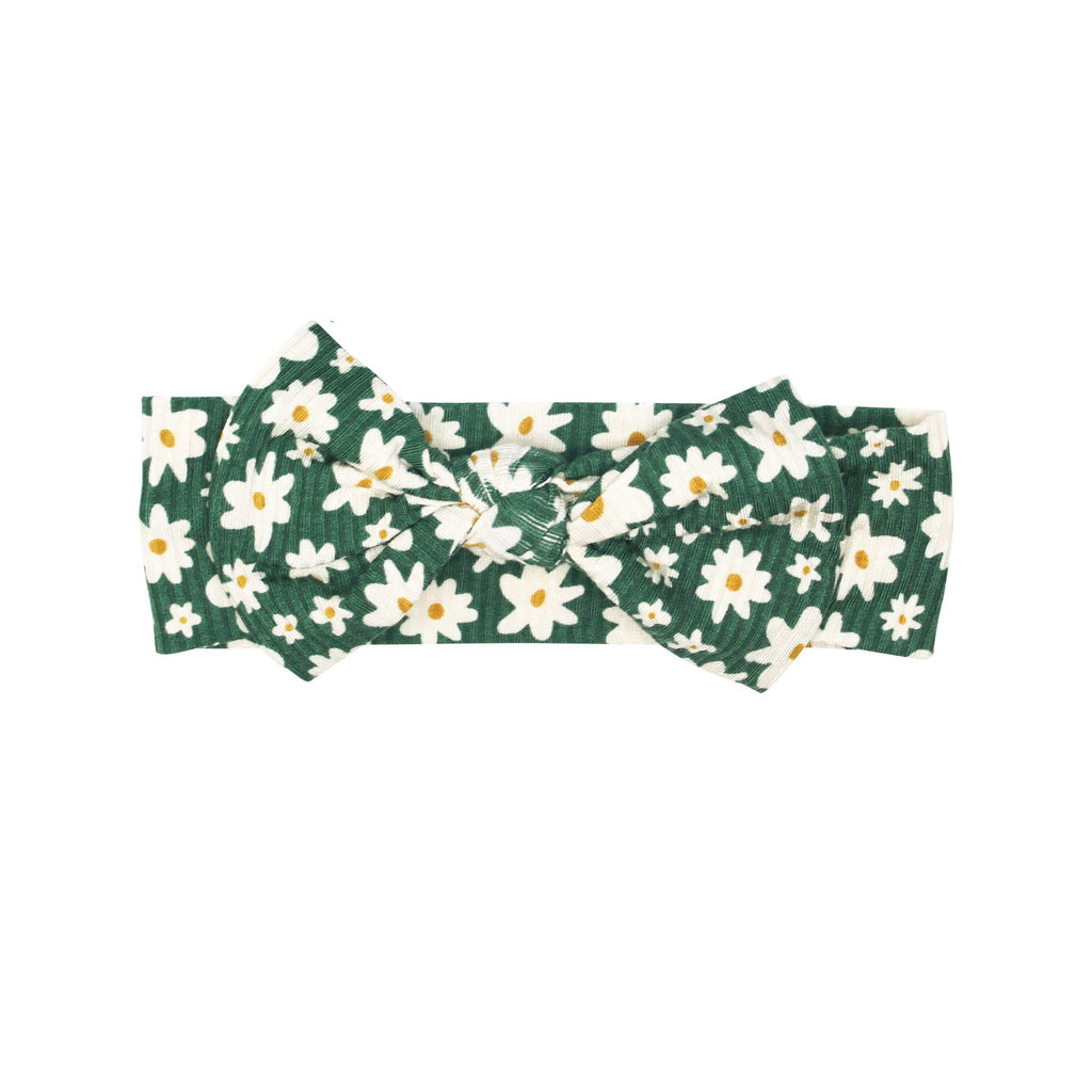 Green Floral Small Ribbed Bow