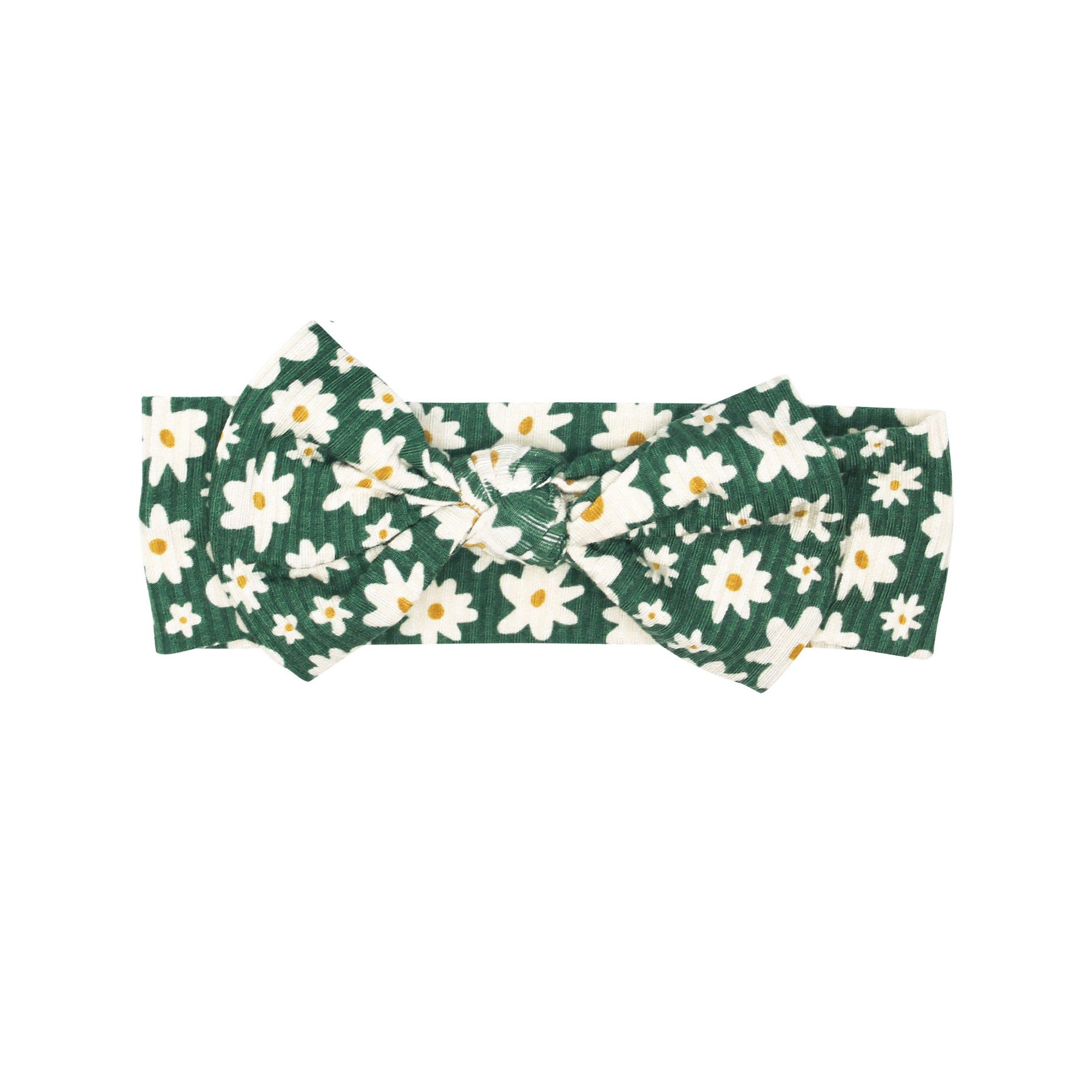 Green Floral Small Ribbed Bow
