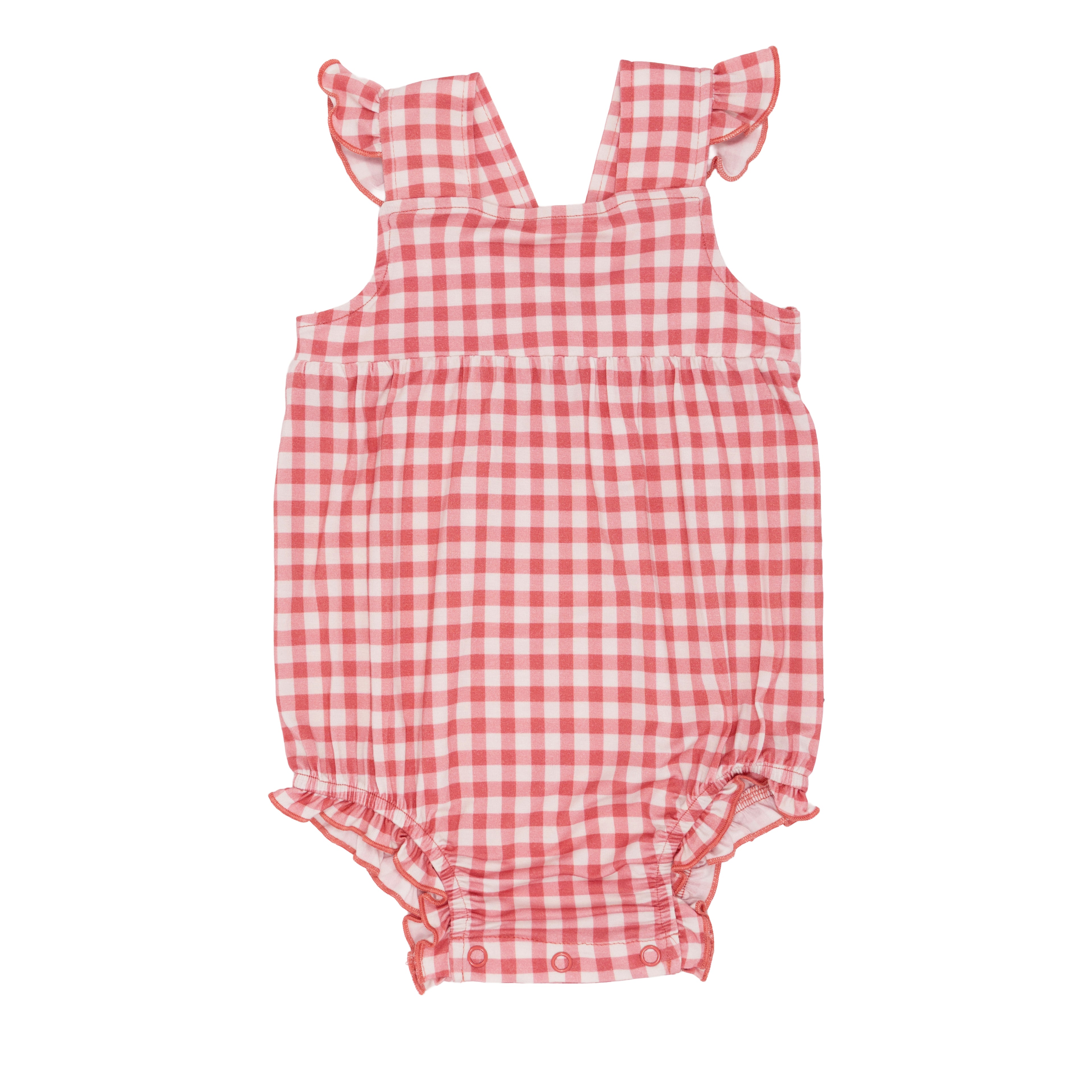 Mauve Small Gingham Flutter Sleeve Romper