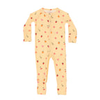Children's onesie with colorful pattern on a white background