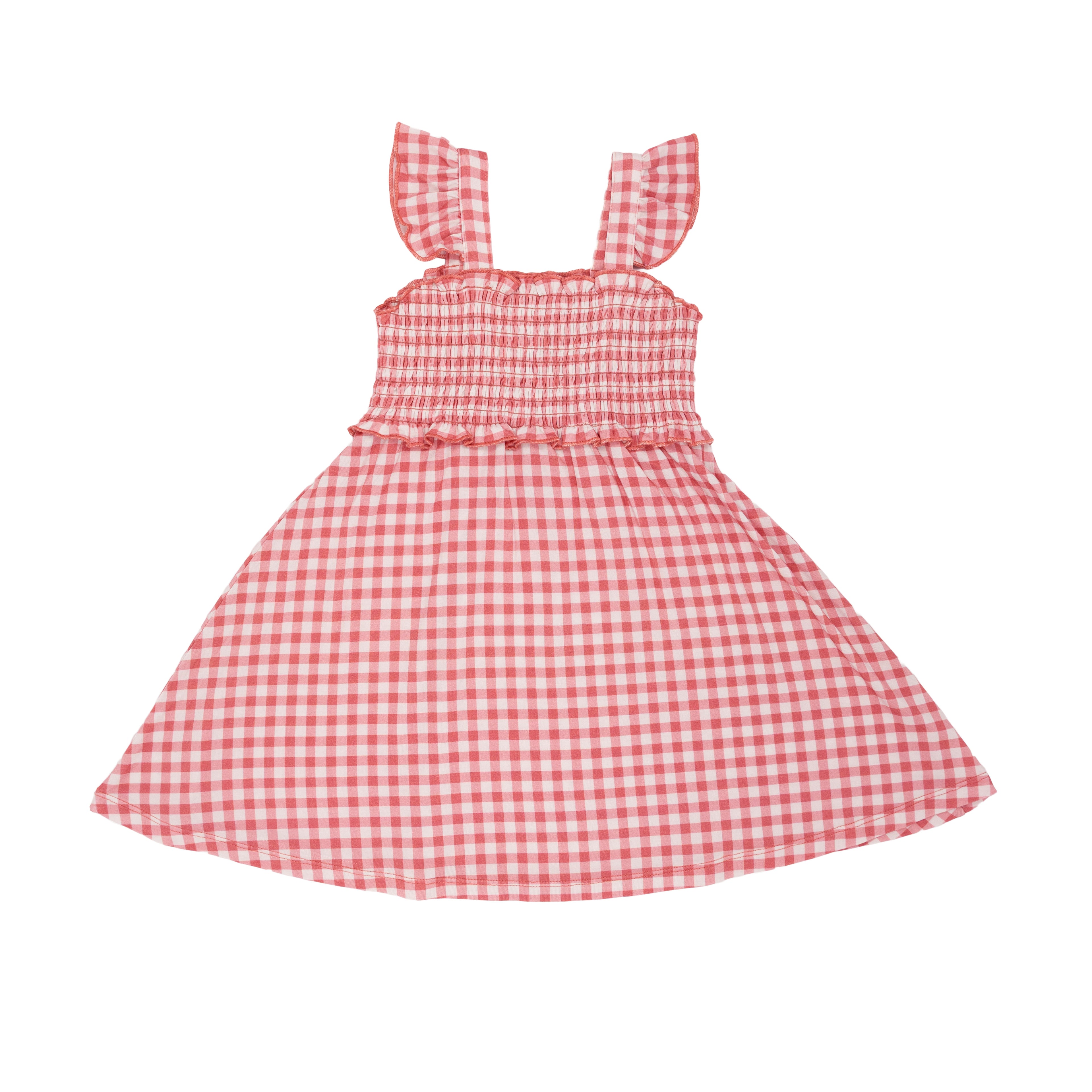 Mauve Small Gingham Flutter Sleeve Dress