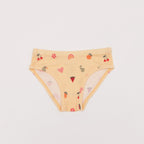 Yellow underwear with fruit pattern on a white background