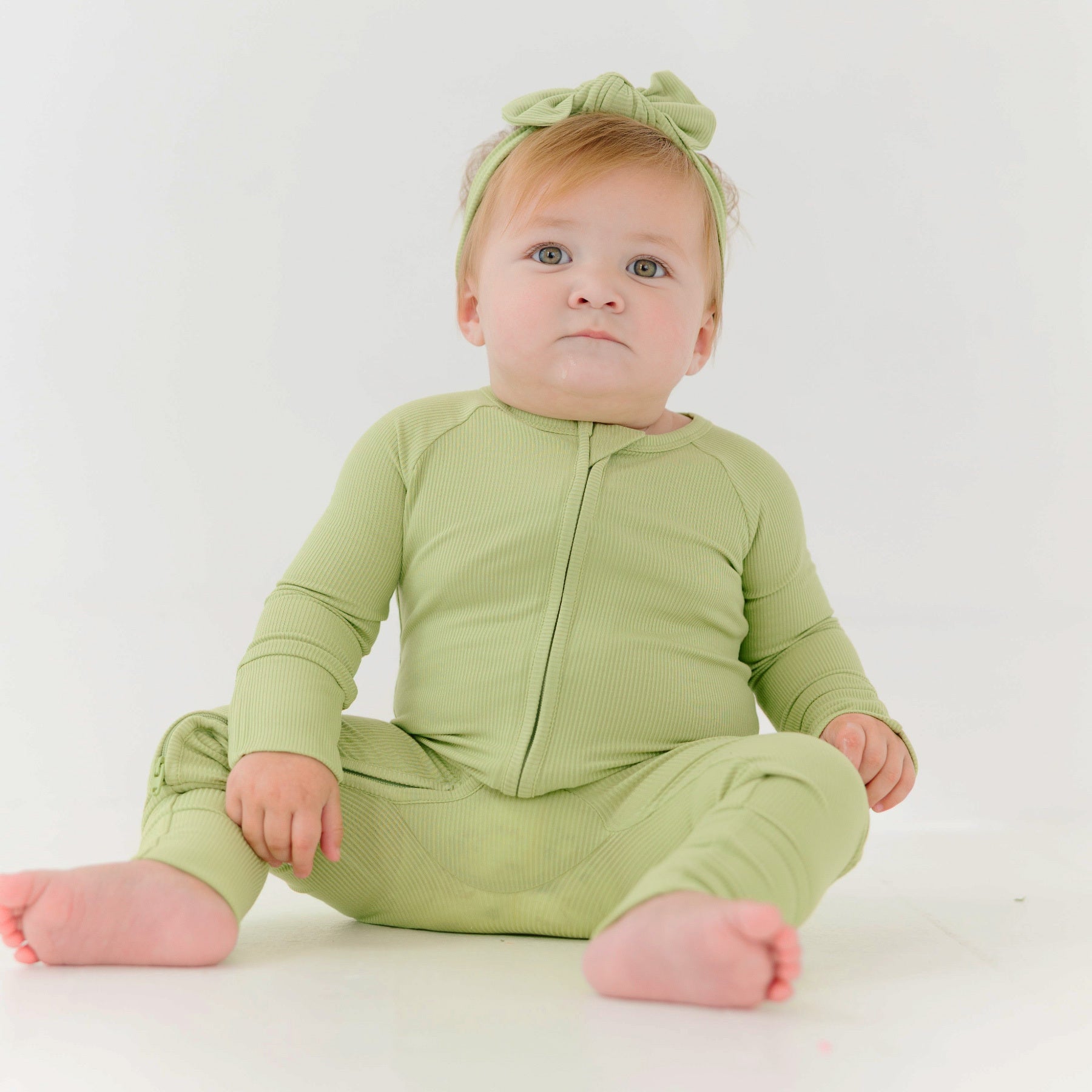 Tarragon Green Small Ribbed Zip Romper